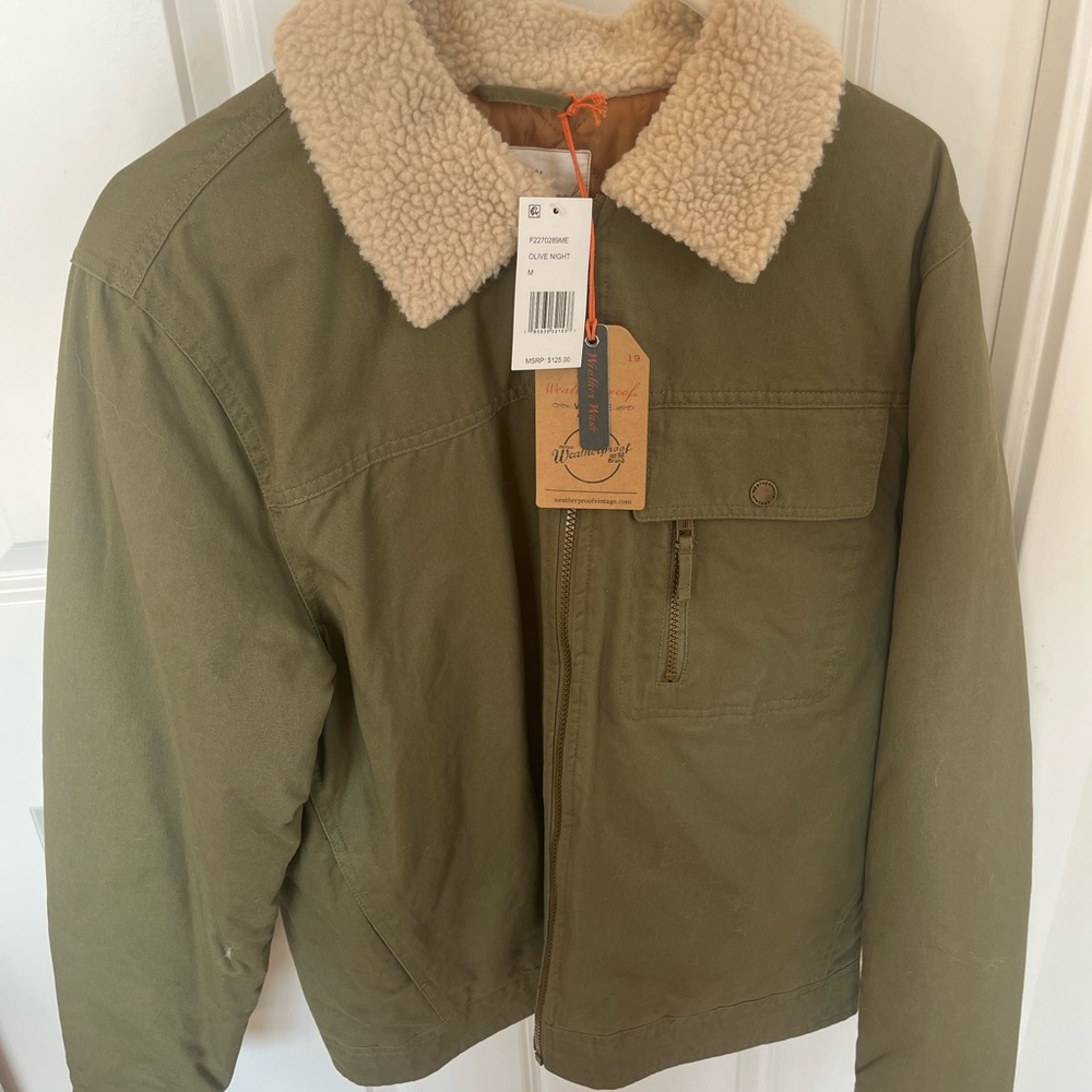 Weatherproof Olive Jacket with Cream Sherpa Collar